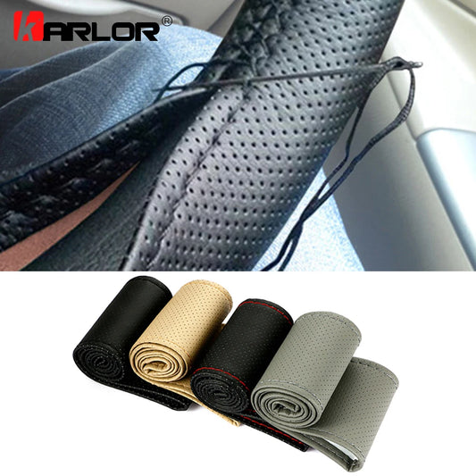 Braid On Steering Wheel Car Steering Wheel Cover With Needles and Thread Artificial leather Diameter 38cm Auto Car Accessories