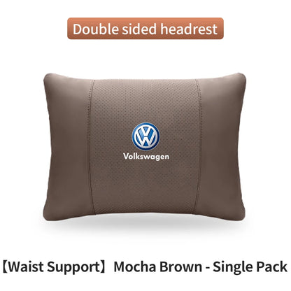 For Volkswagen Golf Passat Touareg Magotan Tiguan Touran Car Suede Leather Headrest Neck Support Seat Lumbar Cushion Neck Pillow