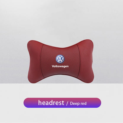 1Pcs Car Seat Headrest Auto Logo Neck Pillow For Volkswagen Polo Golf Tiguan Passat Touareg Magotan ID.3 Touran Beetle T-Cross