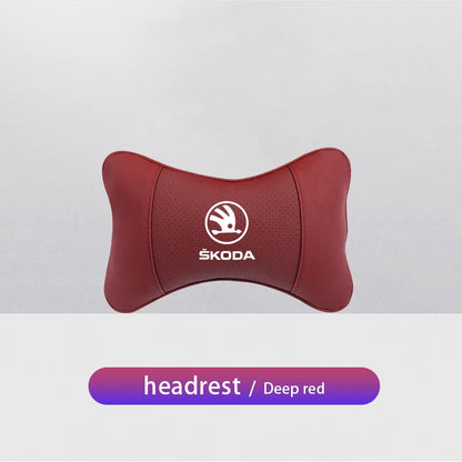 1Pcs Leather Car Interior Seat Headrest Neck Pillow For Skoda Octavia Kodiaq Karoq Superb Rapid Yeti Scala Kamiq Vision RS Fabia