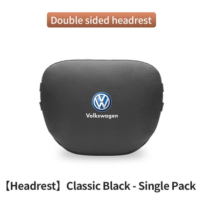 For Volkswagen Golf Passat Touareg Magotan Tiguan Touran Car Suede Leather Headrest Neck Support Seat Lumbar Cushion Neck Pillow