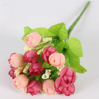 Autunno 15 Teste/Bouquet Piccole Rose Bocciolo Brattea Seta Fiore Artificiale Fai da Te Matrimonio Casa Natale Decorazione Regali Floreali Accessori Foto