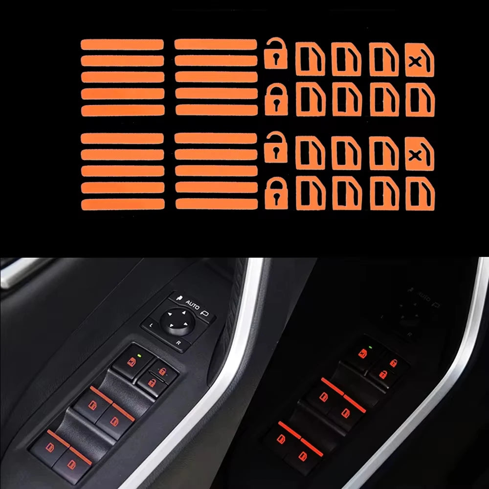 Car Window Button Luminous Sticker Car Style Glowing Sticker Window Lifter Switch Night Fluorescent Decals Car Interior Stickers