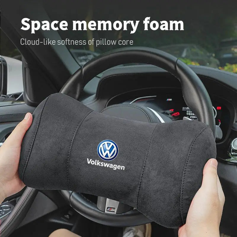 Suede Memory Cotton Neck Pillow Headrest Car Seat Accessories For Volkswagen GTI Golf 6 7 8 Polo VW R-Line CC Passat Tiguan T-RO