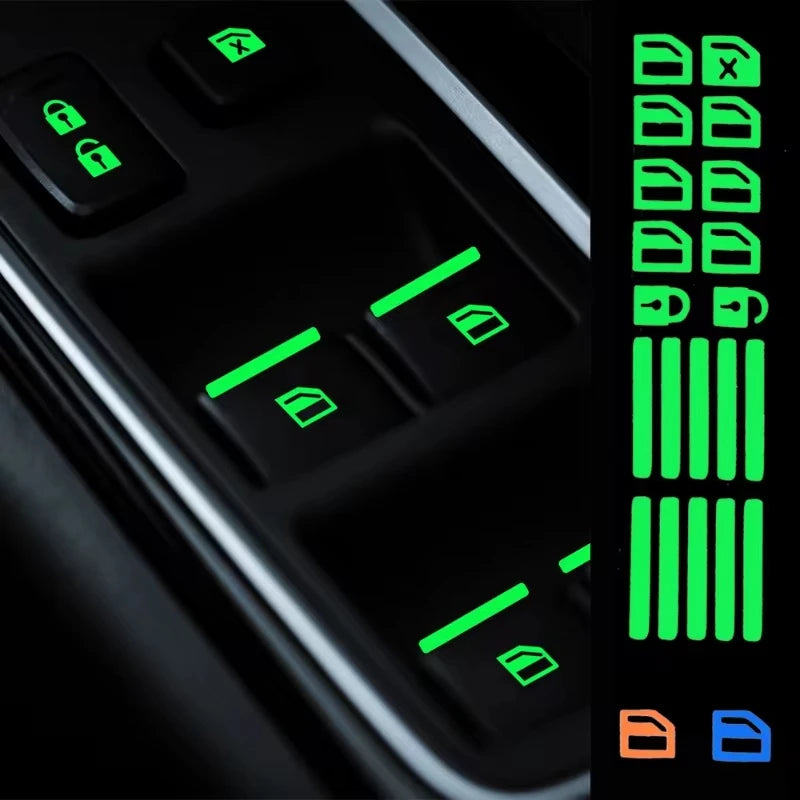 Car Window Button Luminous Sticker Car Style Glowing Sticker Window Lifter Switch Night Fluorescent Decals Car Interior Stickers