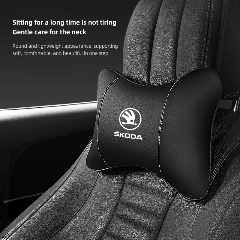 1Pcs Leather Car Interior Seat Headrest Neck Pillow For Skoda Octavia Kodiaq Karoq Superb Rapid Yeti Scala Kamiq Vision RS Fabia