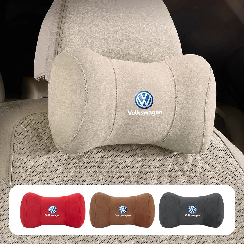 Suede Memory Cotton Neck Pillow Headrest Car Seat Accessories For Volkswagen GTI Golf 6 7 8 Polo VW R-Line CC Passat Tiguan T-RO