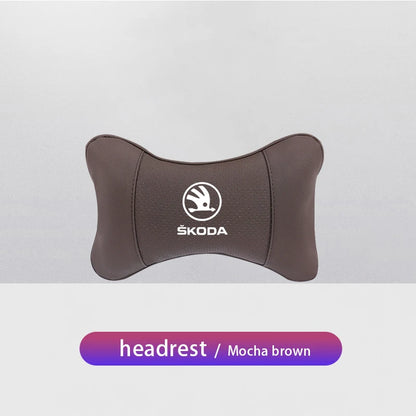 1Pcs Leather Car Interior Seat Headrest Neck Pillow For Skoda Octavia Kodiaq Karoq Superb Rapid Yeti Scala Kamiq Vision RS Fabia