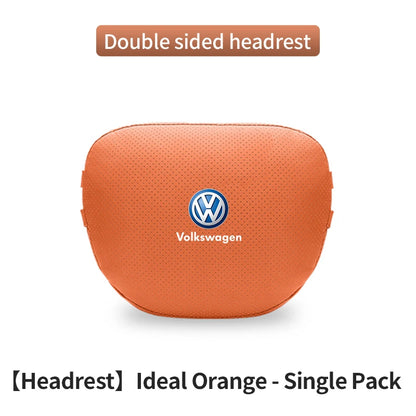 For Volkswagen Golf Passat Touareg Magotan Tiguan Touran Car Suede Leather Headrest Neck Support Seat Lumbar Cushion Neck Pillow