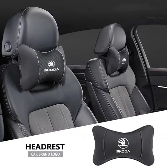 1Pcs Leather Car Interior Seat Headrest Neck Pillow For Skoda Octavia Kodiaq Karoq Superb Rapid Yeti Scala Kamiq Vision RS Fabia