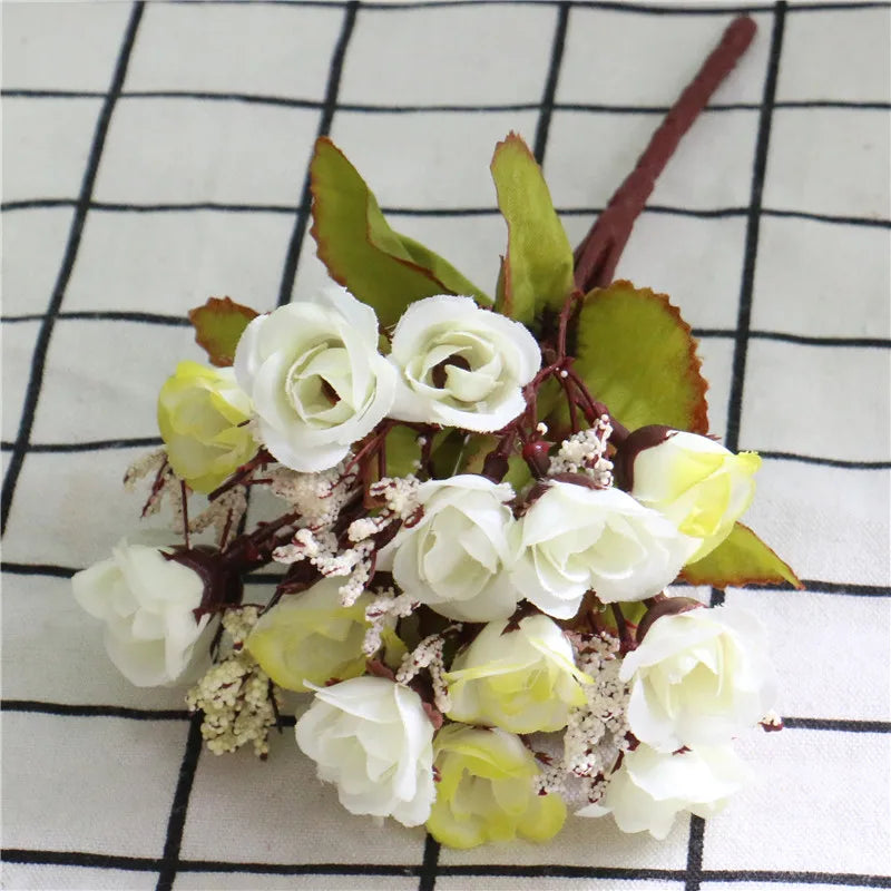 Autunno 15 Teste/Bouquet Piccole Rose Bocciolo Brattea Seta Fiore Artificiale Fai da Te Matrimonio Casa Natale Decorazione Regali Floreali Accessori Foto