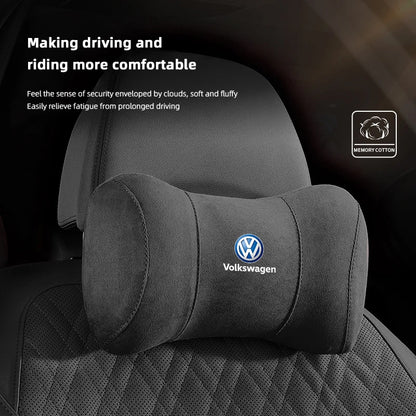 Car Suede Headrest Seat Neck Pillow Head Support For VW Tiguan Arteon Taigo Caddy CC e-up! Golf Polo Passat Amarok Transporter