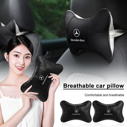 1/2Pcs Car Seat Headrest Auto Logo Neck Pillow Car Accessories For Mercedes benz AMG W204 W203 W212 W211 W124 W210 GLC GLE E CLA