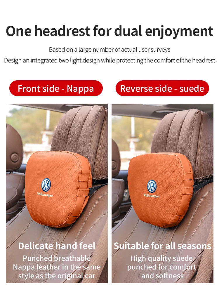 For Volkswagen Golf Passat Touareg Magotan Tiguan Touran Car Suede Leather Headrest Neck Support Seat Lumbar Cushion Neck Pillow