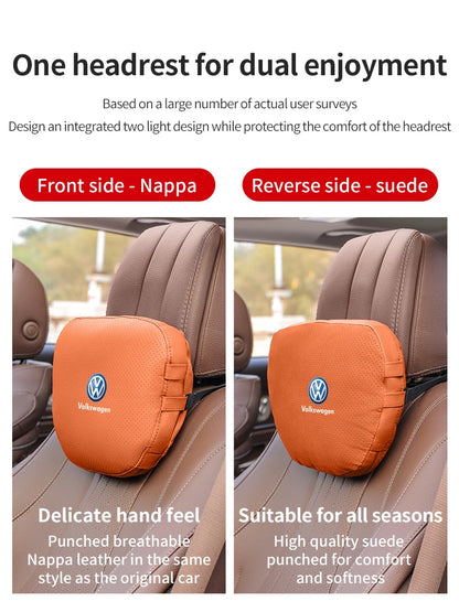 For Volkswagen Golf Passat Touareg Magotan Tiguan Touran Car Suede Leather Headrest Neck Support Seat Lumbar Cushion Neck Pillow