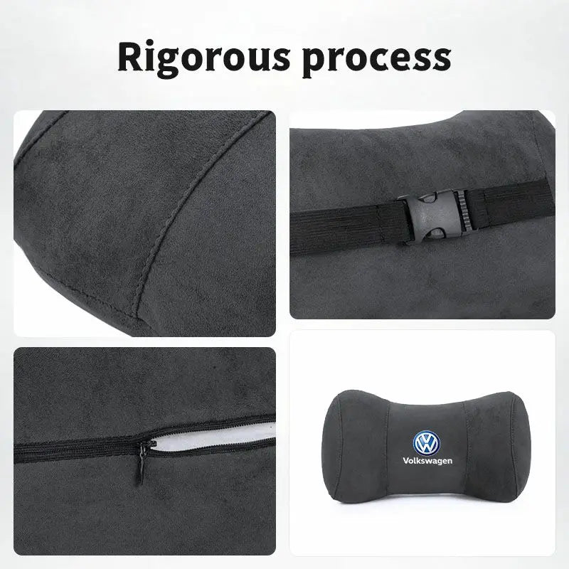 Car Suede Headrest Seat Neck Pillow Head Support For VW Tiguan Arteon Taigo Caddy CC e-up! Golf Polo Passat Amarok Transporter