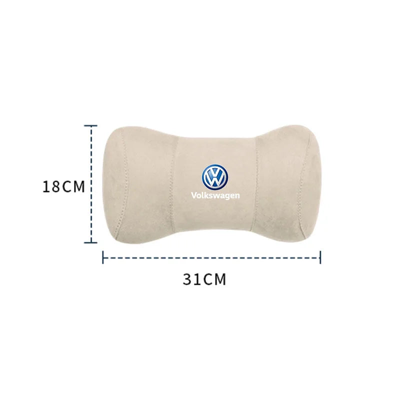 Car Suede Headrest Seat Neck Pillow Head Support For VW Tiguan Arteon Taigo Caddy CC e-up! Golf Polo Passat Amarok Transporter