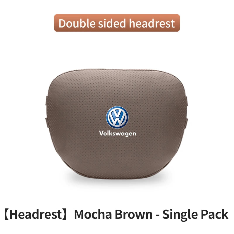 For Volkswagen Golf Passat Touareg Magotan Tiguan Touran Car Suede Leather Headrest Neck Support Seat Lumbar Cushion Neck Pillow