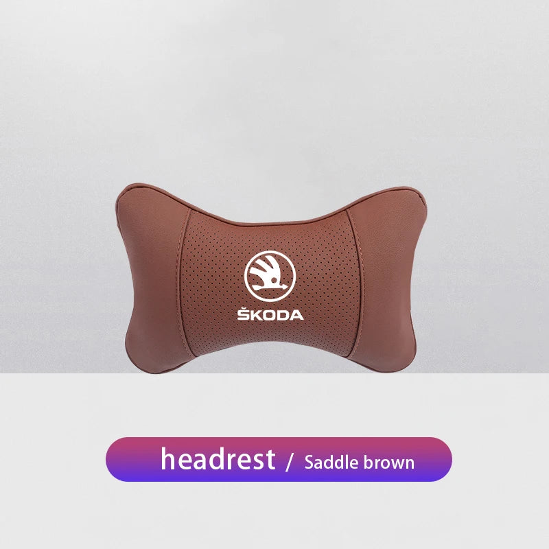 1Pcs Leather Car Interior Seat Headrest Neck Pillow For Skoda Octavia Kodiaq Karoq Superb Rapid Yeti Scala Kamiq Vision RS Fabia