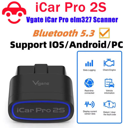 Vgate iCar Pro 2S ELM327 Bluetooth 5.3 for Android/IOS/PC OBD2 Car Diagnostic Tool elm 327 Upgraded OBD 2 V2.3 Auto Scanner