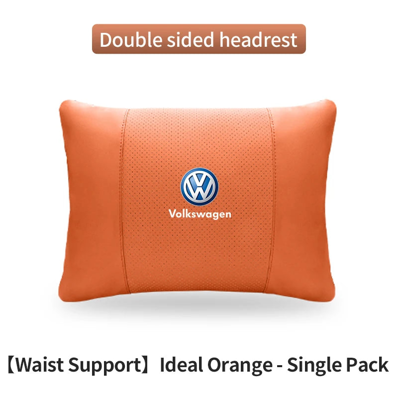 For Volkswagen Golf Passat Touareg Magotan Tiguan Touran Car Suede Leather Headrest Neck Support Seat Lumbar Cushion Neck Pillow