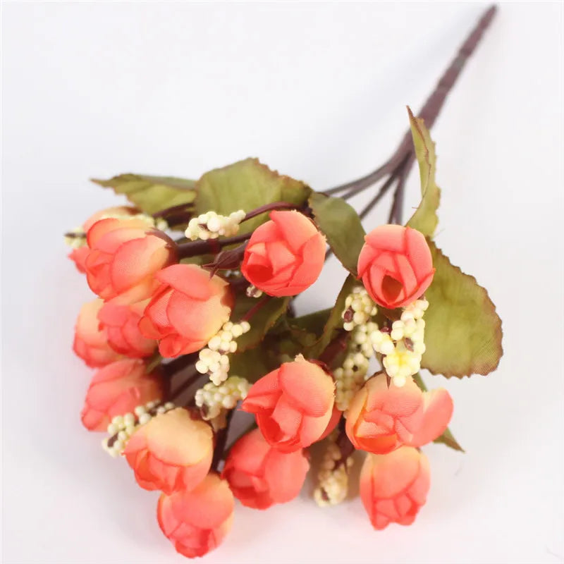 Autunno 15 Teste/Bouquet Piccole Rose Bocciolo Brattea Seta Fiore Artificiale Fai da Te Matrimonio Casa Natale Decorazione Regali Floreali Accessori Foto