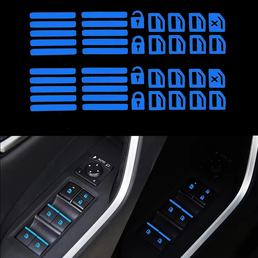 Car Window Button Luminous Sticker Car Style Glowing Sticker Window Lifter Switch Night Fluorescent Decals Car Interior Stickers