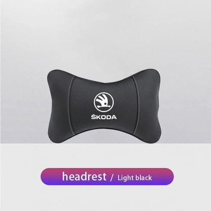 1Pcs Leather Car Interior Seat Headrest Neck Pillow For Skoda Octavia Kodiaq Karoq Superb Rapid Yeti Scala Kamiq Vision RS Fabia