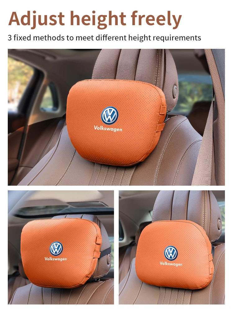 For Volkswagen Golf Passat Touareg Magotan Tiguan Touran Car Suede Leather Headrest Neck Support Seat Lumbar Cushion Neck Pillow